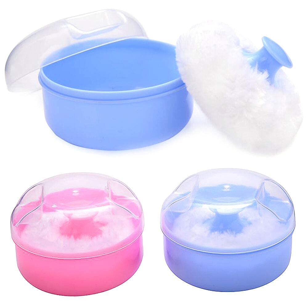 Hunky Dory Powder Puff Kit - Multicolour (Set of 3) - Soft Finest Fur Material - Absorbs Moisture and Prevents Skin Irritation - Baby Powder Puff Sponge Box for Home and Travel-image-6