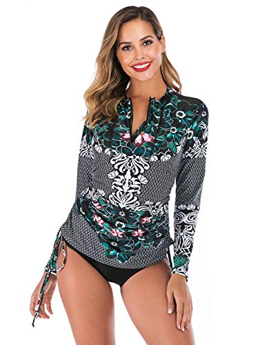 Rashguard femme manches longues réglable vert pour éviter les coups de soleil