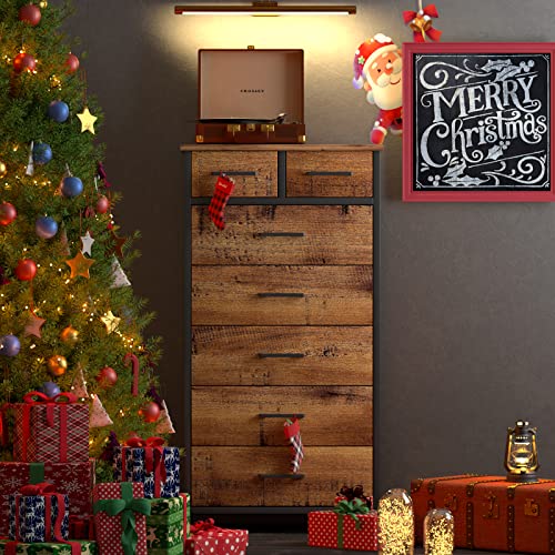 Ikeno 7 Drawer Tall Dresser, Industrial Wood Storage Clothes Organizer, Sturdy Steel Frame For Bedroom #TOP7