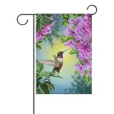 Spring Hummingbird Bird Pink Flower Garden Yard Flag Decoration,Floral Animal Double Sided Welcome H
