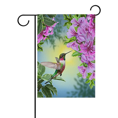Spring Hummingbird Bird Pink Flower Garden Yard Flag Decoration,Floral Animal Double Sided Welcome House Flags Banner 28X40 Inch For Outdoor Lawn Party Decor #TOP29