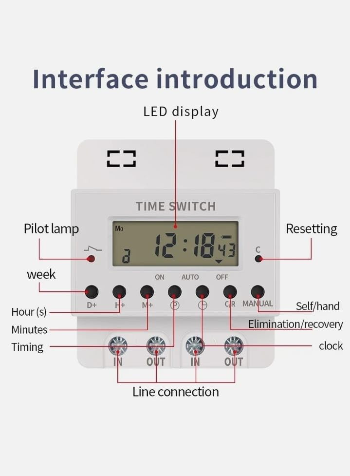 Image of MAXWELL 60 Amp Digital Time Switch | Panel Mounted | Weekly Programmable Timer with 28 ON /OFF Settings | LCD Display