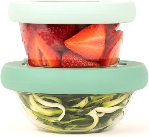 Miniatura 1 de Food Huggers Tapas de repuesto para recipientes de almacenamiento de vidrio  Tapas de silicona y vidrio que no se agrietan  Se adapta a marcas de