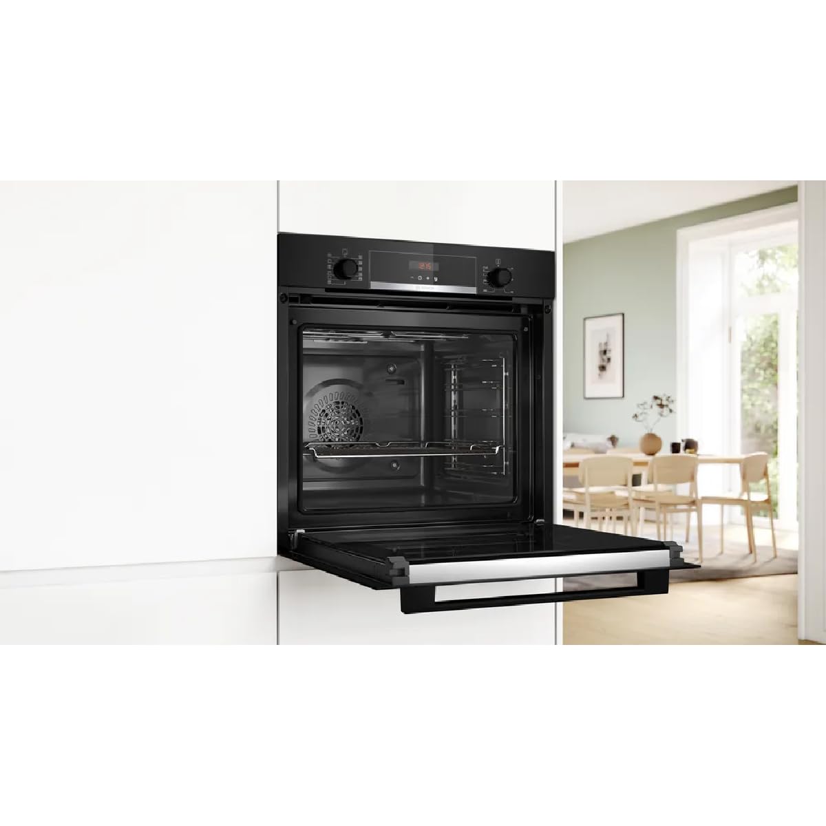 Bosch HBA574BB3 Serie 4 Forno da incasso 60 x 60 cm, pulizia auto pirolisi, controllo display LED, programmi automatici, pulizia idrolitica, aria calda 3D per cottura uniforme, nero