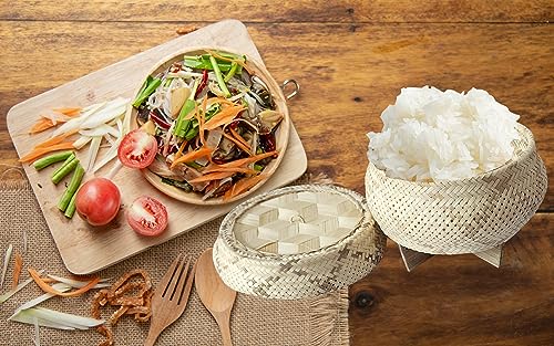 Basket Bamboo Wickerwork Thai Traditional Rice Sticky Steamer with Lid Sticky Rice Cooker Home Free Cloth 2 Pcs.Professional - Image 2