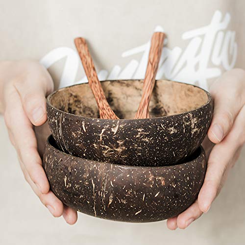 2pcs Natural Coconut Bowl Fruit Decoration Fruit Salad Noodle Bowl Wooden Rice Bowl Craft Decoration Creative Coconut Shell Bowl