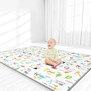 Baby Play Mat 79″ X 71″,Reversible Waterproof Foldable Foam Floor Playmat for Kids Toddlers, Extra Large Anti- Slip Baby Crawling Mat
