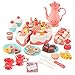 deAO Tarta de Cumpleaños para Cortar y Decorar Juego de Té y Repostería Conjunto Infantil con Accesorios y Vela con Luz