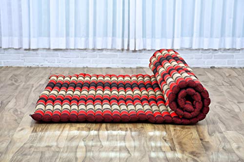 Image of Leewadee - Foldable Floor Mattress - Japanese Roll Up Futon -Trifold Tatami Mat- Guest Floor Bed - Camping Mattress - Thai Massage Mat, Kapok Filled, 75 x 57 inches, Red