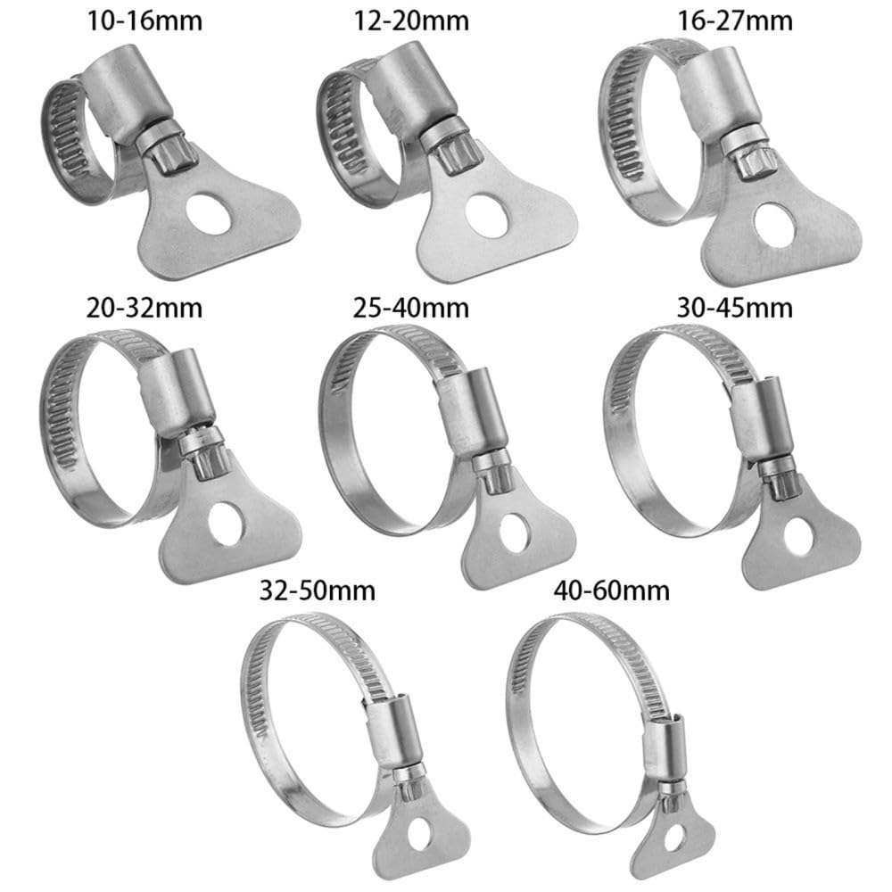Colliers de Serrage pour tuyaux en Vrac de différe 1 Collier de Serrage en T Acier Inoxydable 201 avec poignée for Tuyau d'air, d'eau et Carburant, 10 à 60 mm(40 60 mm)