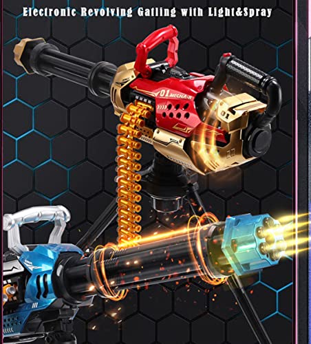 Gatling Toy Gun For Kids, Electronic Rotating Revolving Blasters With Light&Spray, Shell Ejecting Shooting Toy With 140Pcs Soft Bullet, 50Pcs Shells Chain, Great Gift For Kids Age 5+ (Red) #TOP1
