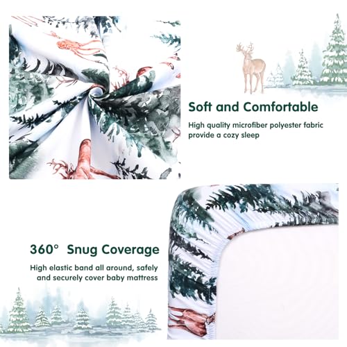 Image of JISEN Fitted Crib Sheets 1 Piece Soft Breathable Baby Crib Sheets for Standard Crib and Toddler Mattress Baby Bed Sheets for Crib for Baby Boys Girls Neutral 28x52 Inch Woodland Animals