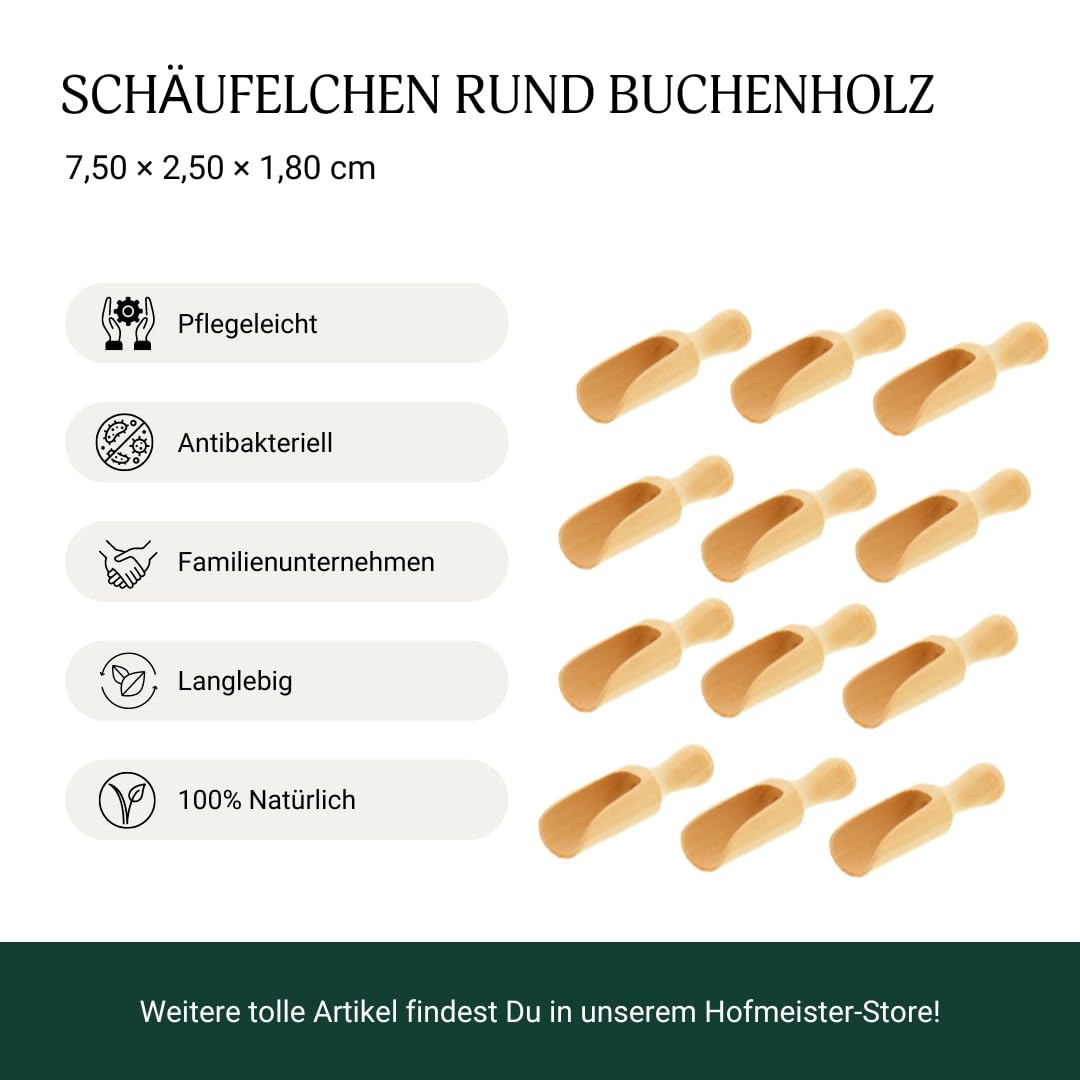 12x HOFMEISTER® Dosier-Schaufel aus Holz, 7,5 cm, Mess-Löffel für Gewürze, Tee, Kaffee & Getreide, sicheres Dosieren, Abwiegen, Befüllen in Vorratsbehältern, Teedosen & Einmachgläsern