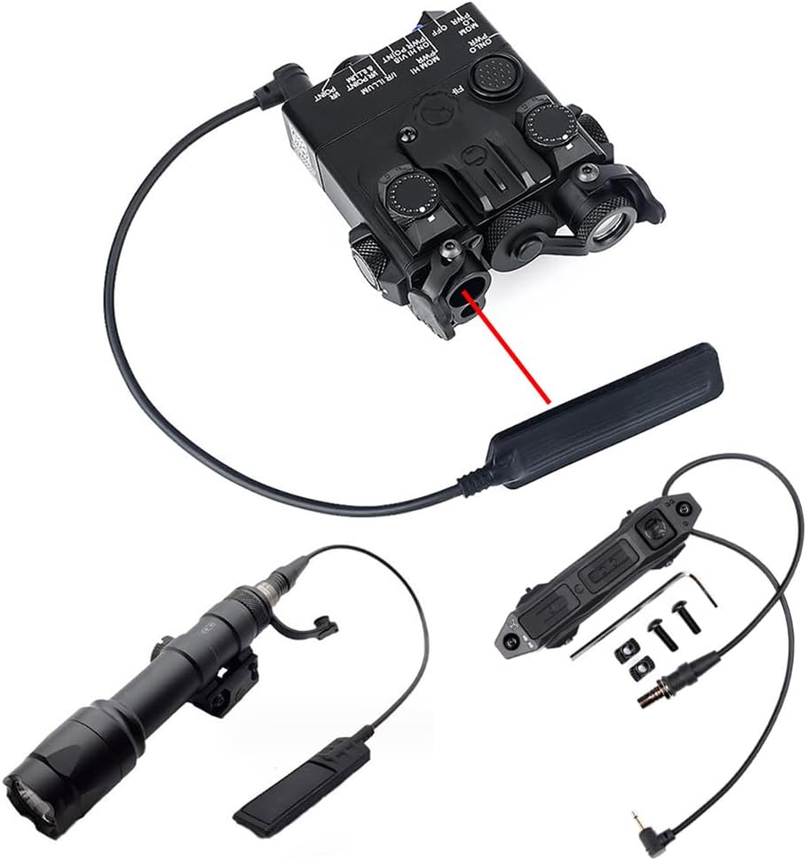 Metal DL-A2 Box Aiming Laser Sight(with IR Laser + Flashlight & Mount+Red/Green/Blue Laser),&M600C LED White Flashlight,&New Modular Dual Wire Remote Pressure Switch (SF+2.5 Plug) Set,Black