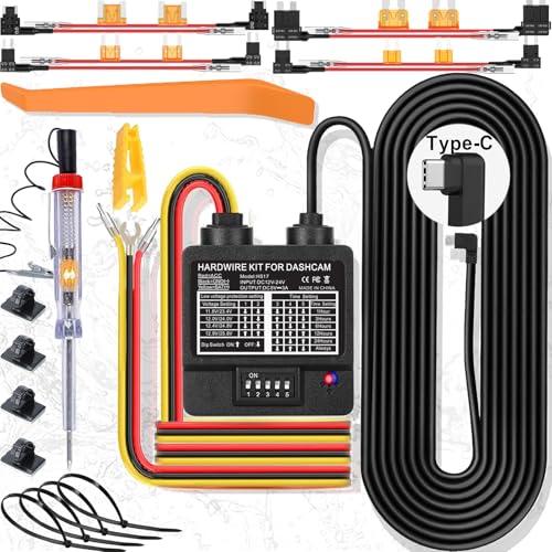 Dash Cam Hardwire Kit, USB C 3-Wire Dashcam Hardwire Kit 24h Parking Mode Dash Camera Charger Power...