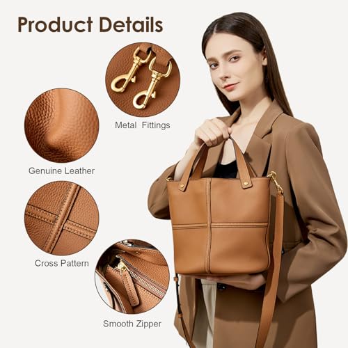 Genuine Leather Bucket Bags for Women, Crossbody Purse with Adjustable Strap and Top Handle4