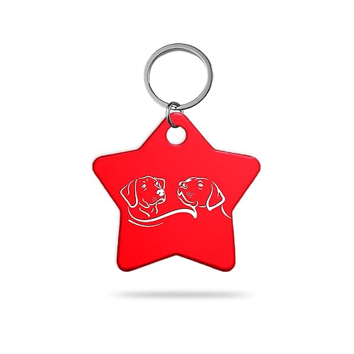 MACOS Engraved Personalised Star Pet Tag for Dogs and Cats [Red]
