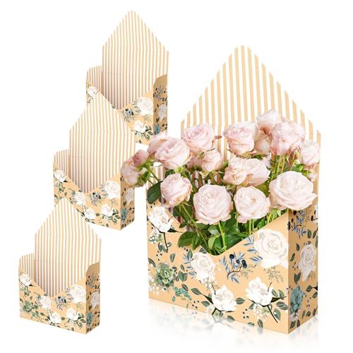 Lyforpyton Beige Mothers Flower Arrangement Gifts Boxes Envelope Gift Box For Flowers  Foldable Decorative Bouquet Packaging Paper Box  Suitable for Flower Shop  Wedding  Party  Birthday  Valentines Day and Mothers Day4pcs