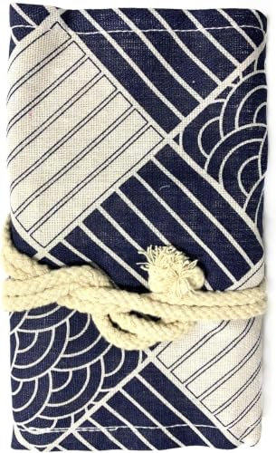 Image of Canvas Pencil Wrap Case, 72 Holes Colored Pencil Roll Holder Storage Pouch for Office (72 Holes, Blue-White)