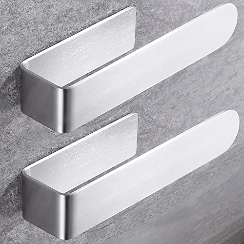 Image of Taozun Adhesive Towel Bar Stainless Steel Hand Towel Holder 2 Pack Silver | Towel Rack, Easy to Install, No Drilling, Sturdy, Holds Well, Space Saver, for Bathroom /Bath /Kitchen /RV, Stick on Smooth Wall