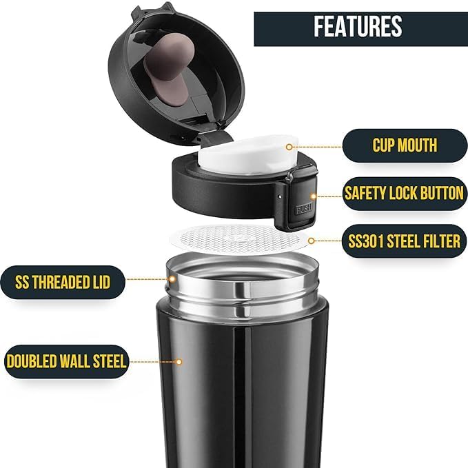 Z-ZERONTE Coffee Mug Double Wall Stainless Steel Tumbler Vacuum Flask Bottle Thermo Tea Mug Travel Mug 300ML Mesh Filter,Keeps Drinks 8 Hrs Hot & 14 Hours Cold for Ideal Gifting Multicolour- Pack of 1 3