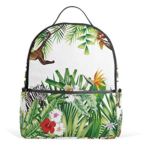 Mochila escolar para niños  diseño de mono  cebra en la selva  bolsa de libro  casual