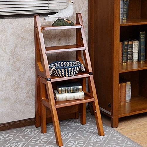Tabouret à double usage avec 4 marches pliantes en bois véritable