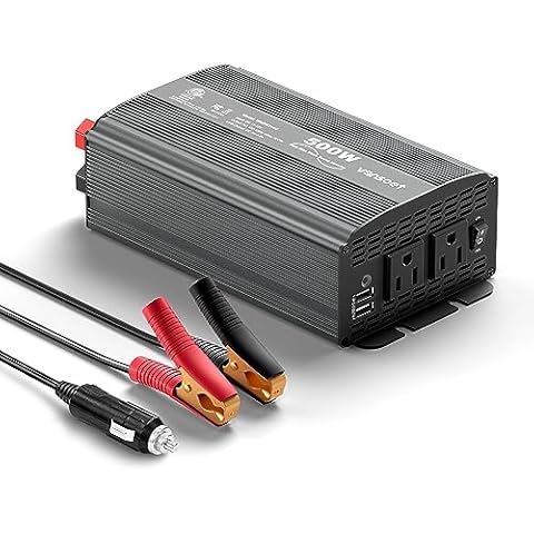 vansoet 500W Pure Sine Wave Power Inverter, DC 12V to 110V AC Car Plug Inverter Adapter with 4.2A Dual USB Charging Ports and 2 AC Outlets Car Charger (Black) Cover