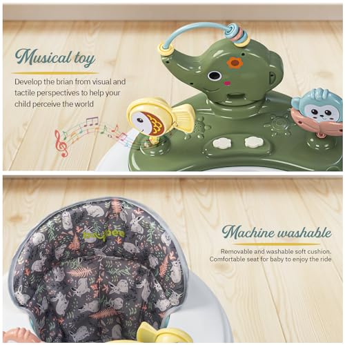 Image of Baybee Minto 2-in-1 Baby Walker for Kids with Push Handle, 2-Level Height Adjustment, Footmat & Musical Toy Bar | Activity Push Walker for Babies 6-18 Months (Green)