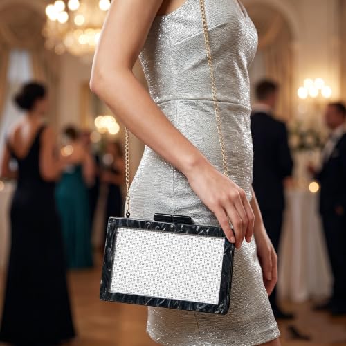 Image of RomanticDesign Women Acrylic Handbag Rattan Woven Pattern Square Box Crossbody Handbag Shoulder Bag Chain Purse