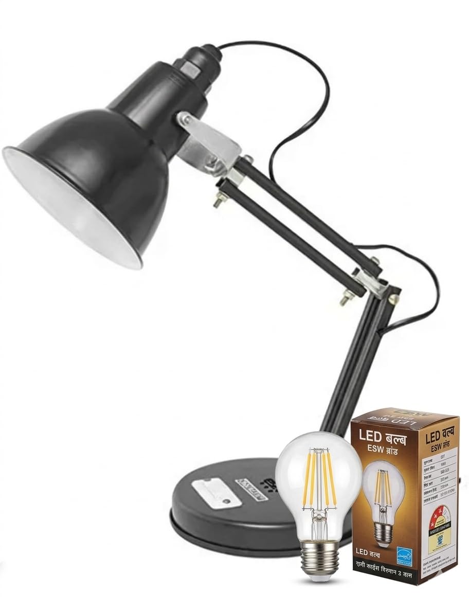 Adjustable Metal Table Lamp, Black, E27 Bulb Socket, Foldable Arm, on/Off Switch, for Study, Office and Home Decor-image-33