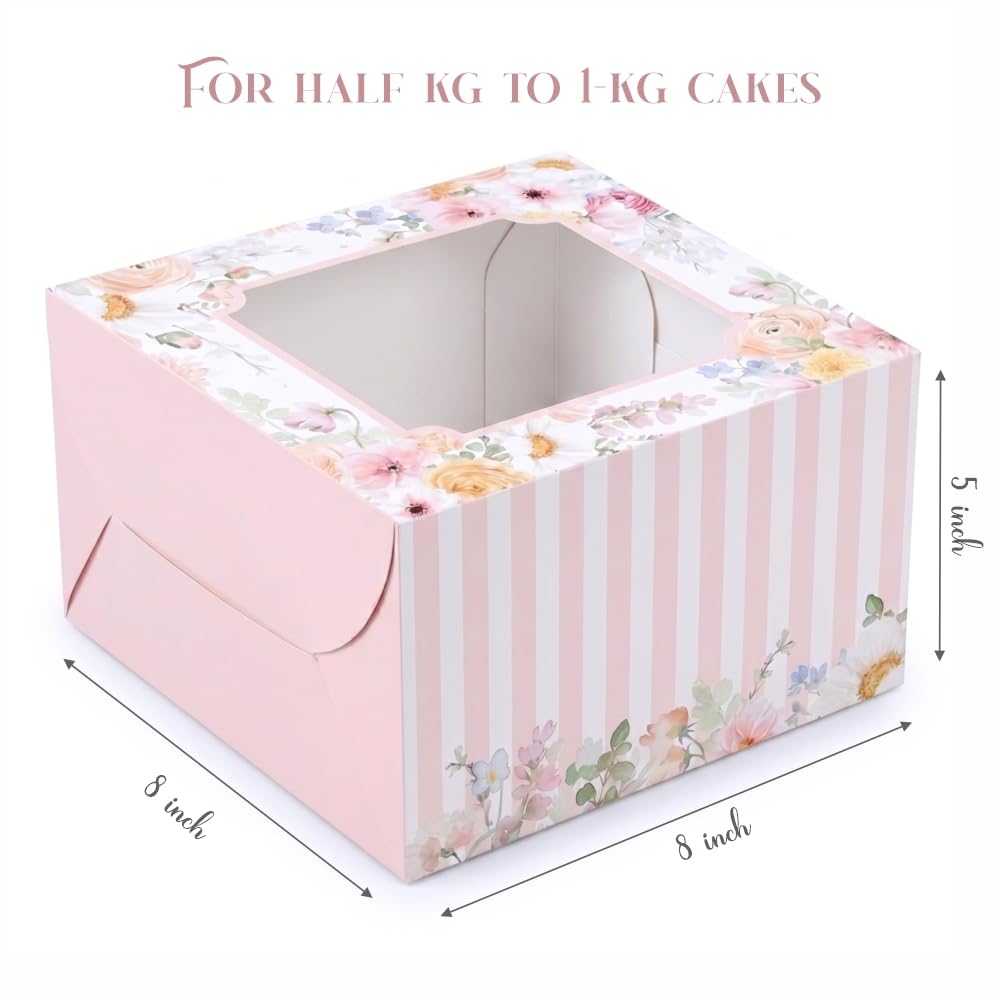 Pink Floral Cake Boxes - Pack of 8 -4 Pink Floral Cake Boxes - Pack of 8 -4