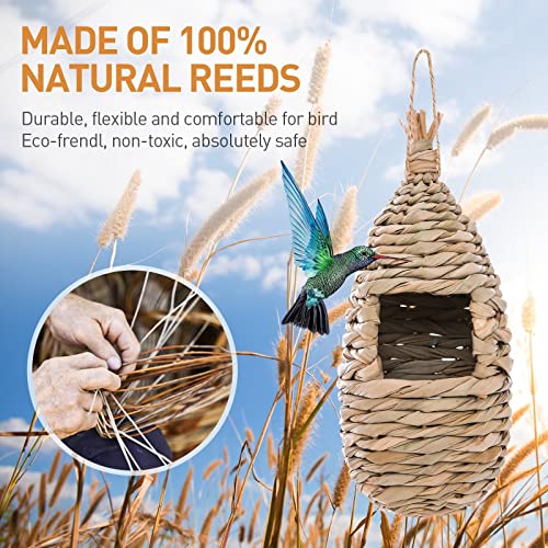 Wdefun Humming Bird Houses For Outdoor Hanging, Natural Grass Bird Hut,Hand Woven Hummingbird Nest,Wren Finch Bird House For Garden Window Outdoor Home 3 Pack #TOP2