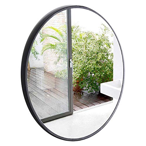 Espejo de pared de entrada, baño, dormitorio, estructura de metal moderno espejo redondo de 3,5 cm de ancho negro,80CM