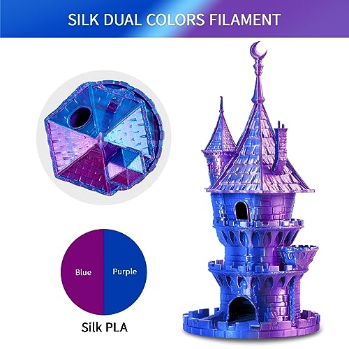 Image of ERYONE Silk Dual Color PLA Filament 3D Printer 1.75mm + /- 0.03mm, Bicolor Filament Two Tone PLA 1KG(2.2lbs) Cardboard Spool, Purple Blue