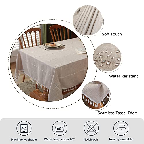 Image of Laolitou Rustic Tablecloth Fabric with Tassel - Waterproof Tablecloths for Rectangle Tables Wrinkle Free Oil Outdoor Table Cover for Plaid Table Cloths Light Brown Plaids Rectangle,55''x 86''