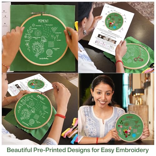 Image of picknMAKE Hand Embroidery Kit for Beginners - Floral Moments Theme | Includes Colorful Fabric, Threads, Needles & Instructions | Art & Craft DIY Kit | Embroidery Kit for Adults & Beginners