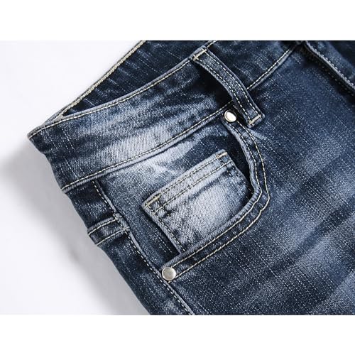 Men's Patched Casual Jeans Cargo Distressed with Patches Jean Biker Ripped Straight Denim Pants3