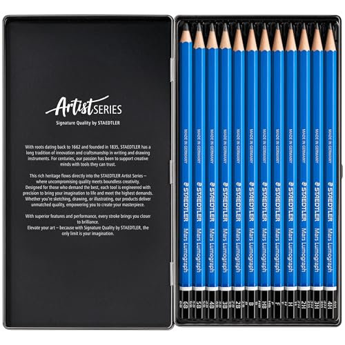 Image of STAEDTLER Mars Lumograph Art Drawing Pencils - Sustainable,Break-Resistant Graphite,Metal Case,12 Count (Pack of 2)