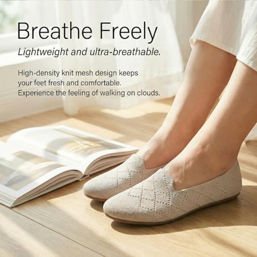 Image of poemlady Women's Ballet Flat Shoes Dress Shoes Knit Round Toe Slip On Ballerina Walking Flats Shoes for Woman Low Wedge Casual