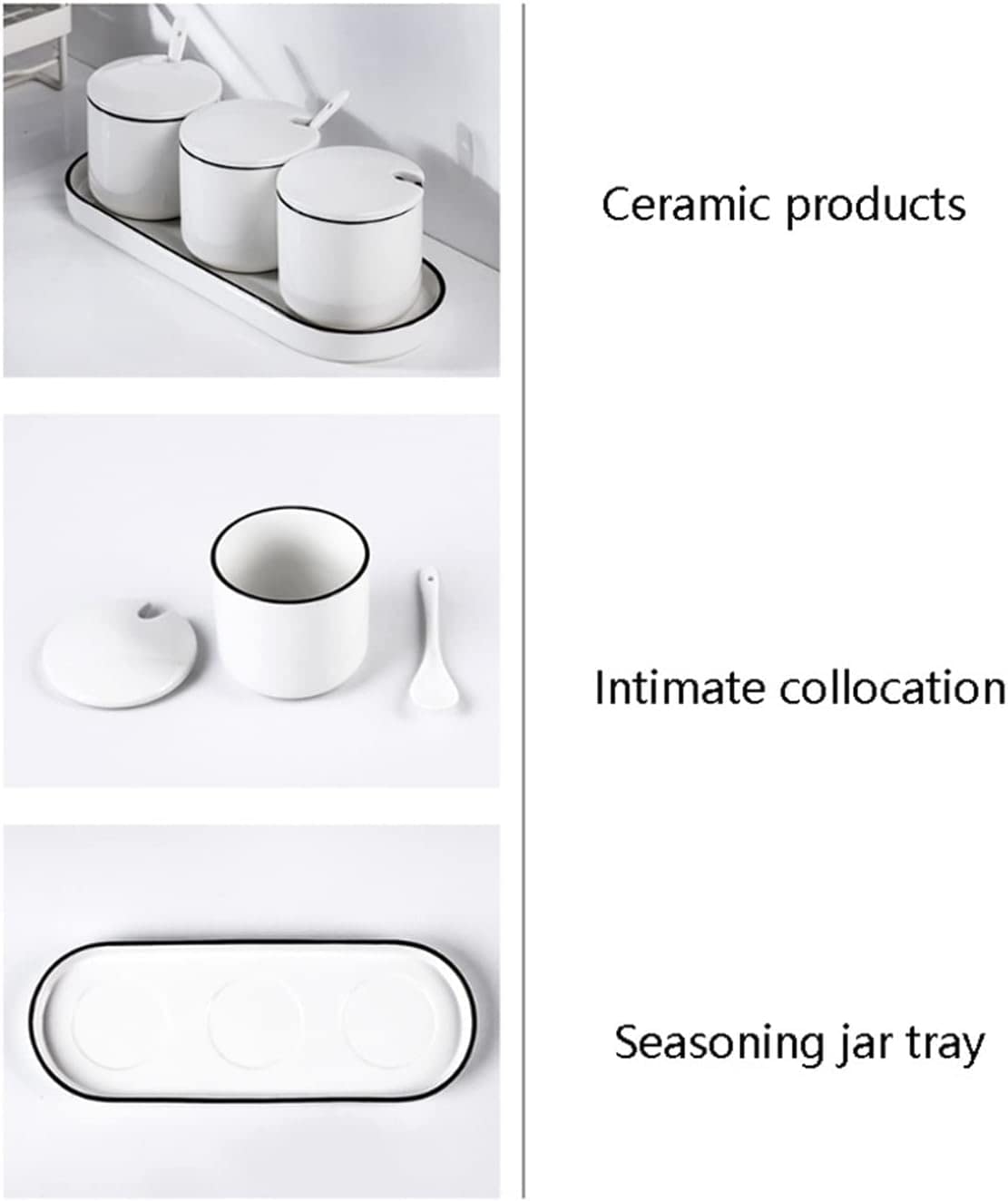 TBLOTYD Spice jar Spice jar 3pcs Seasoning Jar Nordic Ceramic Condiment Jar Set Salt MSG Seasoning Box with Lid Kitchen Household Spice Jars Storage Tank