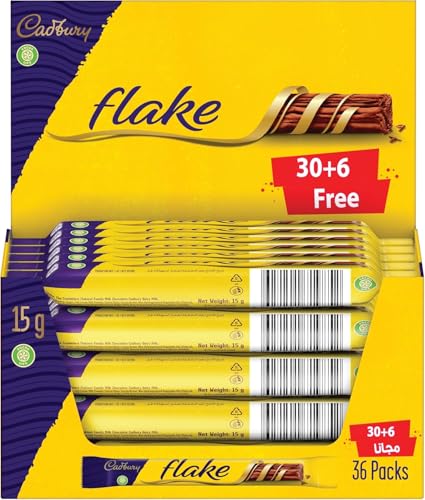 Image of Cadbury Flake Chocolate Bar, Crumbly and Flaky Milk Chocolate Quick Snacks, Each 15g, 30+6 Free Pack, 36 Bars (Product Of Egypt) Get Flavourito Kunafa Chocolate 20g Absolutely Free From DECADENT FOODS