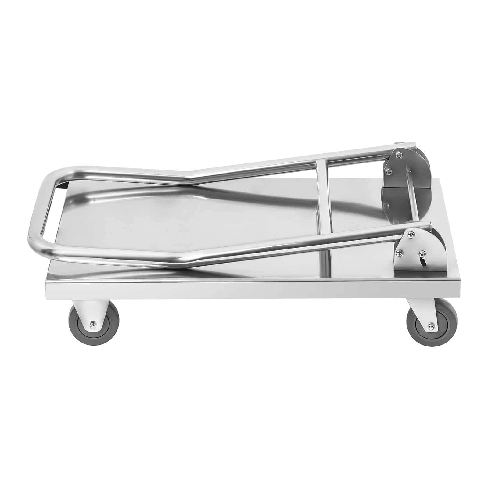 Royal Catering RCFT-1.1 Carrello a Piattaforma Carrello Trasporto Pieghevole (400 kg, Superficie di Carico 82 x 52 cm, Ruote di Gomma) Acciaio Inox