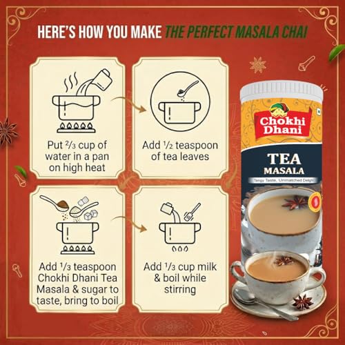 Image of Chokhi Dhani Kadak Chai Masala 50g | Premium Tea Spice Blend with Cardamom, Cinnamon, Ginger, Black Pepper & Fennel | Strong, Aromatic Indian Masala Chai Powder | Immunity Boosting Kadak Chai Mix