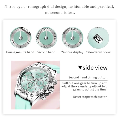 Image of OLEVS Women Dress Watches Two Tone Diamond Quartz Wristwatch, Silicone Waterproof Luminous Day Date Ladies Chronograph Gift Watch