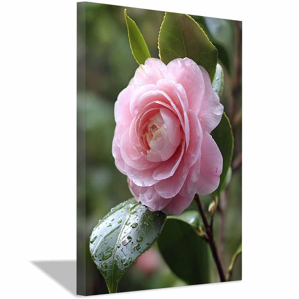 CUDAOO Moderno Flores Arte Deco Botánica Camelias rosas decoración de pared moderna para dormitorio, baño, sala de estar（Rosa claro-70x100cm Enmarcado