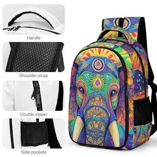 Casual Backpack for Unisex Adult, Novelty Elephant Head Tie Dye Art Large Capacity Backpack for Daily Use, Portable Shoulder Bag for Women Men4