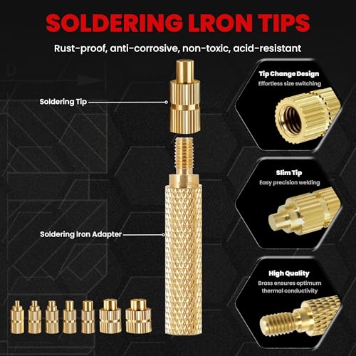 Image of Heat Set Insert Tips 8Pcs /Soldering Tips for Thread Inserts M2M2.5M3M4M5M6M8#2-56#4-40#8-32#10-24 1 /4 inch, Compatible with T18 ST 900M FX888D FX600 WLC100 Irons- Press Tool for Plastic3DPrinterComponents