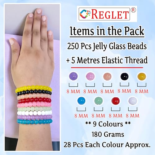 Image of 250 Pcs Jelly Glass Beads for Jewellery Making Kit - Glass Beads for Bracelet Making Kit - Bead Craft - 8mm