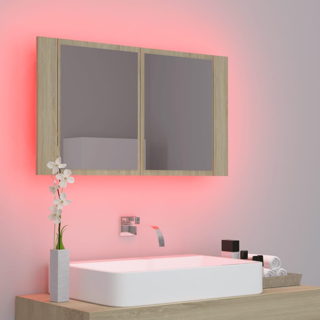 Lustro LED RGB z wbudowaną szafką łazienkową i oświetleniem oraz miejscem do przechowywania, szafka z lustrem LED do łazienki z przyłączem USB, lustro łazienkowe z oświetleniem